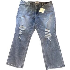 Lovervet High Rise Straight Jeans 24W NWT Distressed Plus Size Cropped Raw Hem